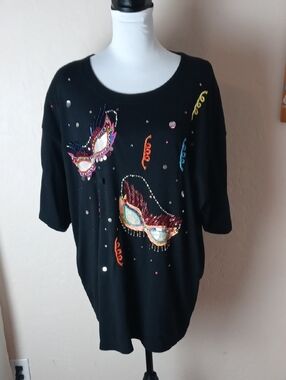 Vintage Victoria Woman Black Embellished Masquerade Sequin Top - Plus Size
